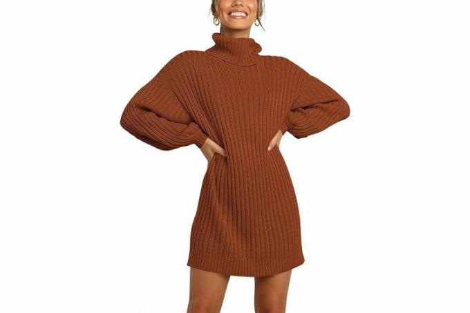 Amazon ANRABESS Oversized svetry šaty pro ženy rolák s netopýřím rukávem 2023 podzim zima ležérní krátké šaty