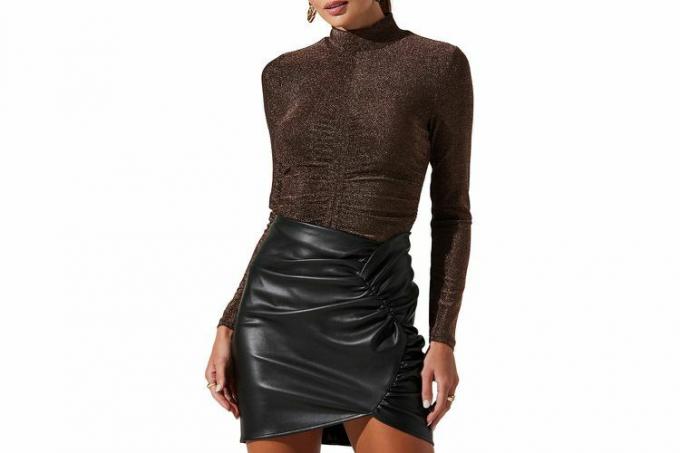 Nordstrom ASTR The Label Metallic Ruched Mock Neck Top