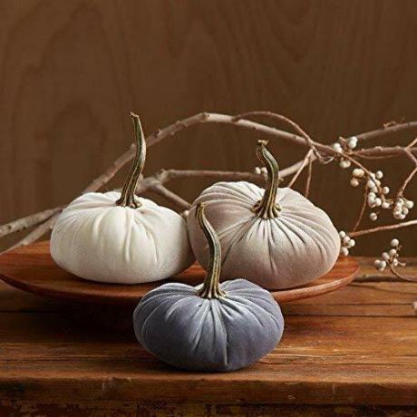 Velvet Pumpkins Sada 3 Zahrnuje Slonovinu, Šedou a Taupe